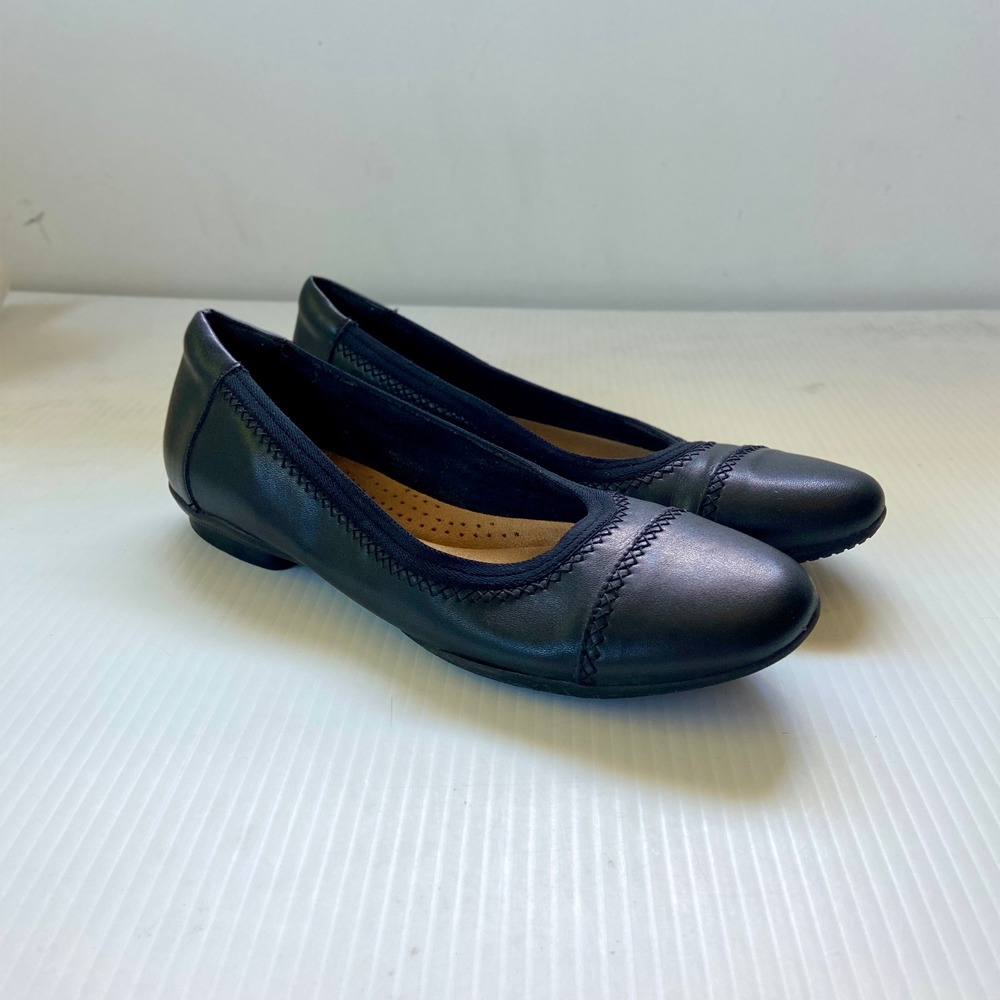 Clarks Sara Bay Ballet Flats Black Leather Womens 9M